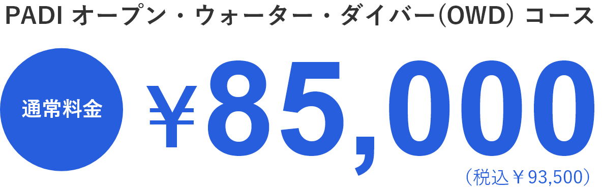 PADI オープン・ウォーター・ダイバー コース 料金お1人様 ￥85,000